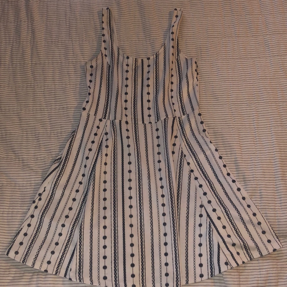 black and white patterned skater dress